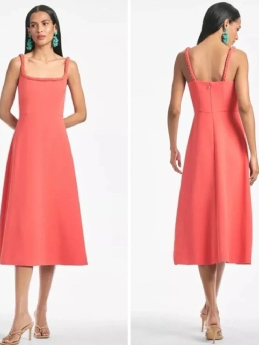 Sachin & Babi Steph Coral Braided Straps Midi Dress Size 8